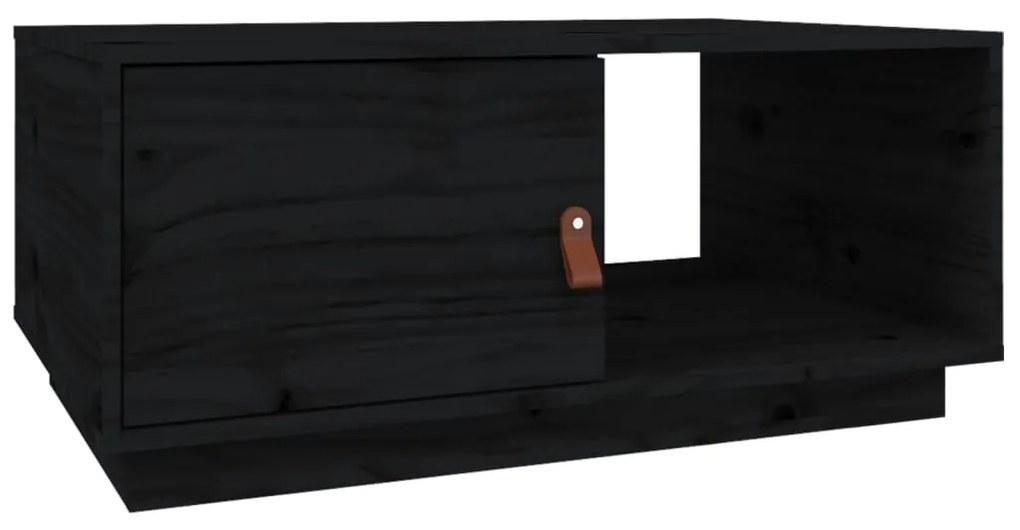 Tavolino da Salotto Nero 80x50x35,5cm in Legno Massello di Pino