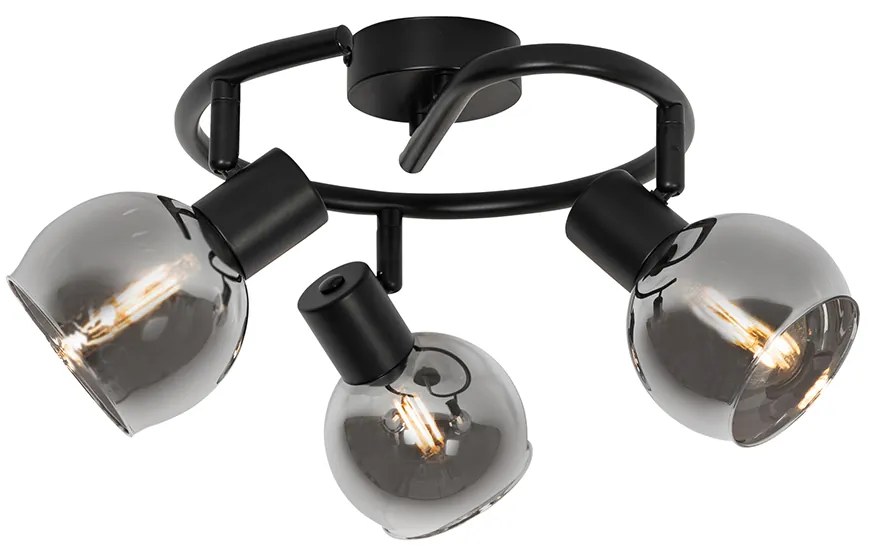Plafoniera Art Déco vetro fumé nero 3 luci rotonda - Vidro