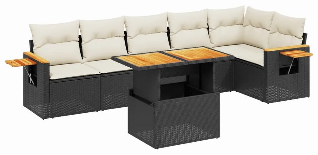 Set divani da giardino con cuscini 7pz nero polyrattan