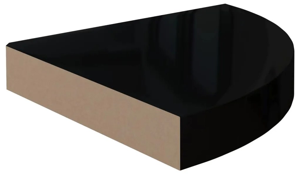 Scaffali angolari a parete 2 pz nero lucido 25x25x3,8 cm mdf