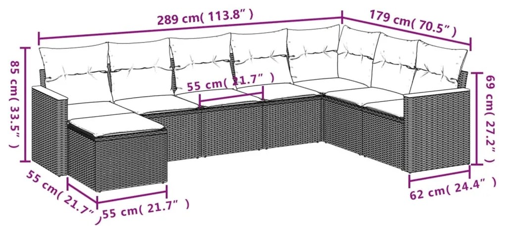 Set divano da giardino 8 pz con cuscini beige in polyrattan