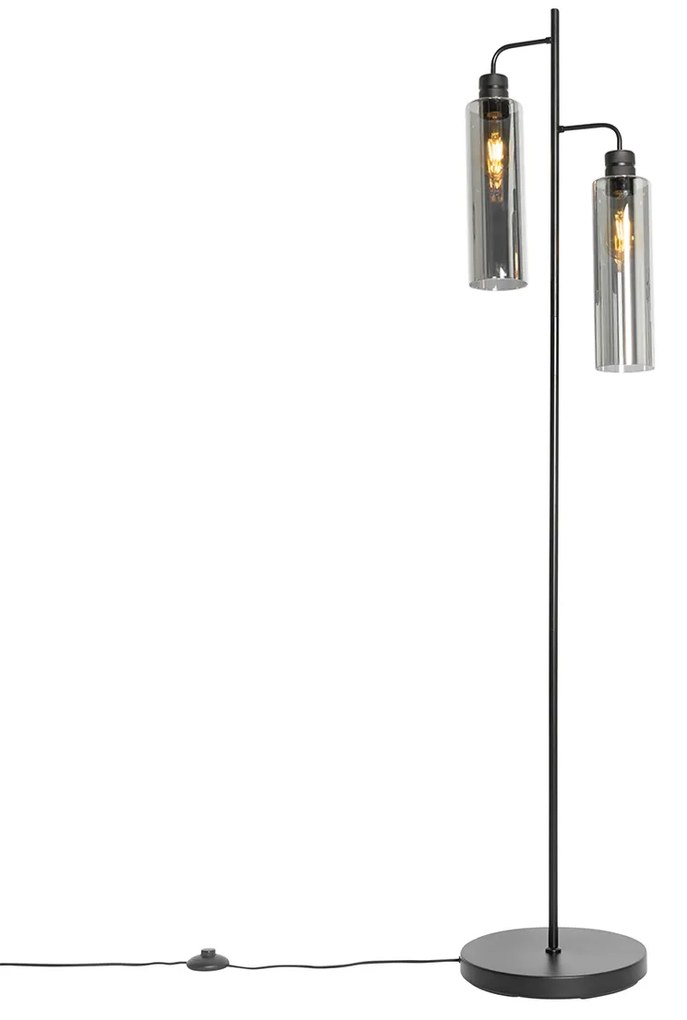 Lampada da terra moderna nera con vetro fumé 2 luci - Stavelot