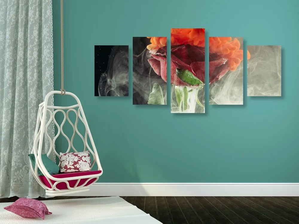 Quadri 5 pezzi – Rose con elementi astratti