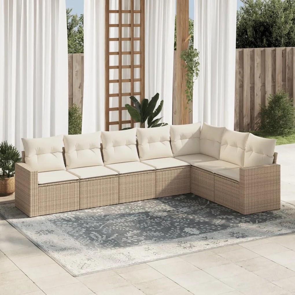 Set divani da giardino 7 pz con cuscini beige in polyrattan