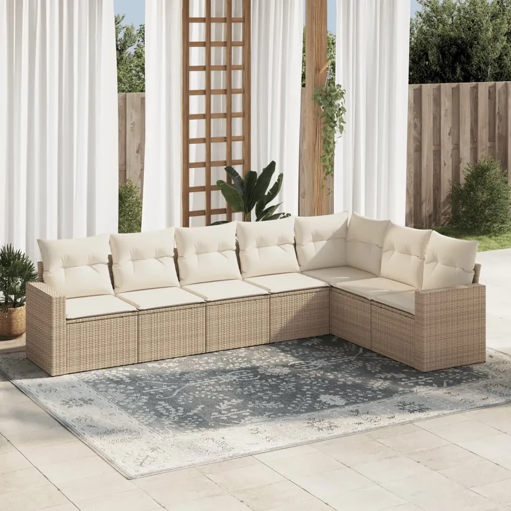 Set divani da giardino 7 pz con cuscini beige in polyrattan