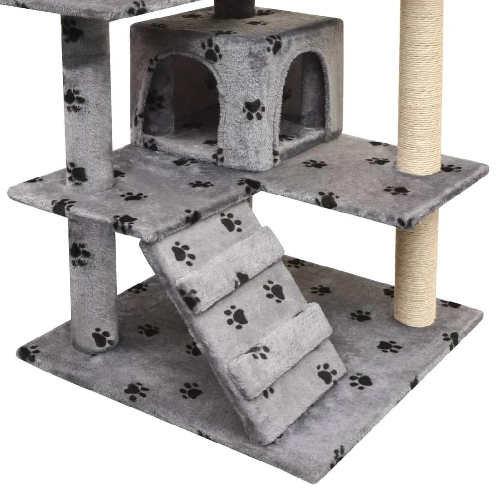 Albero per gatti tiragraffi in sisal 125 cm zampe stampate grigio