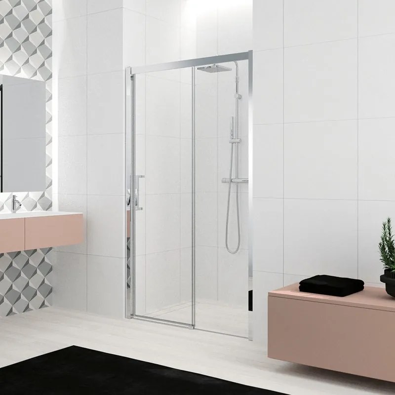 Porta doccia scorrevole L 96-102 cm x H 200 cm per nicchia in vetro trasparente SP. 8 mm, profilo lucido cromo, serie Lead