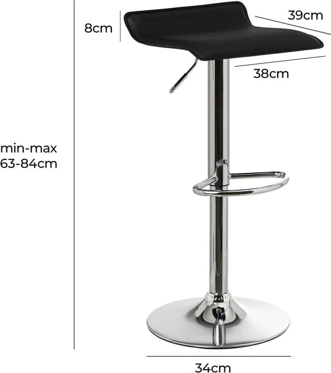 Set di sedie da bar nera in imbottito con altezza regolabile 2 pz (altezza della seduta 63 cm) – Casa Selección
