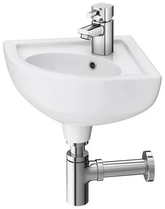 Lavabo angolare sospeso 44x36 cm salvaspazio in ceramica bianca lucida
