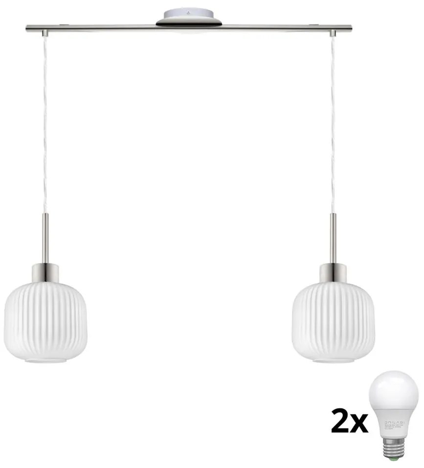 Lampadario LED a sospensione con cavo HARMA 2xE27/60W/230V, cromo opaco/bianco