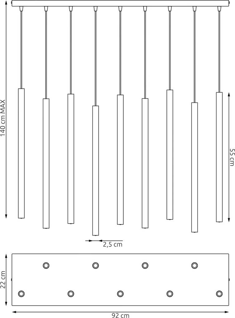 Lampadario a Sospensione in Acciaio SELTER 9 Mokka 9xG9