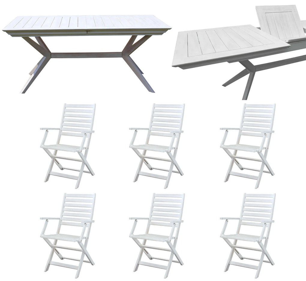 CAESAR - set tavolo in legno massiccio di acacia con 6 poltrone Sortis