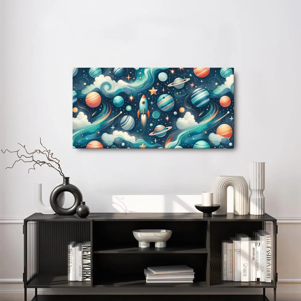 Quadro su tela – Razzo e pianeti nello spazio
