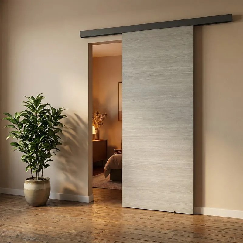 Porta scorrevole reversibile Cambridge in mdf rovere grigio, L 93 x H 212 cm, con binario Meli