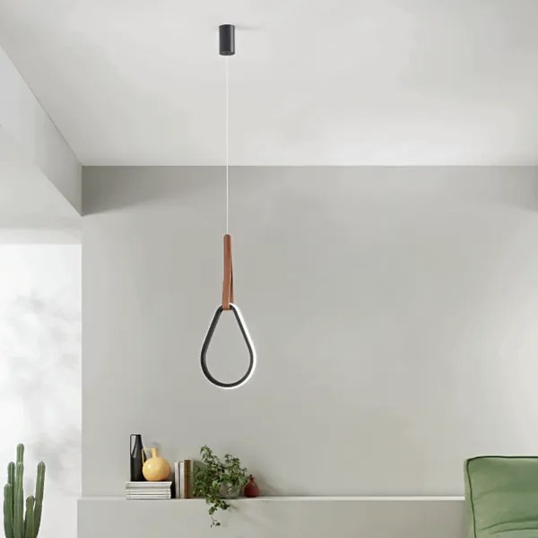 Lampada a sospensione Led REGOLI in metallo D22 cm con elemento in ecopelle DROP