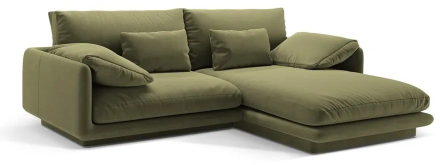 Divano angolare in verde chiaro (con penisola a destra/con chaise lounge) con rivestimento in velluto Torino – Micadoni