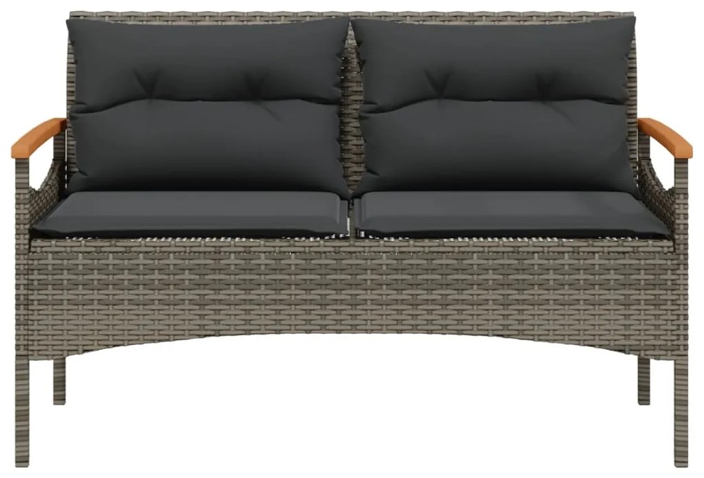 Panchina giardino con cuscini 116x62,5x74 cm grigia polyrattan