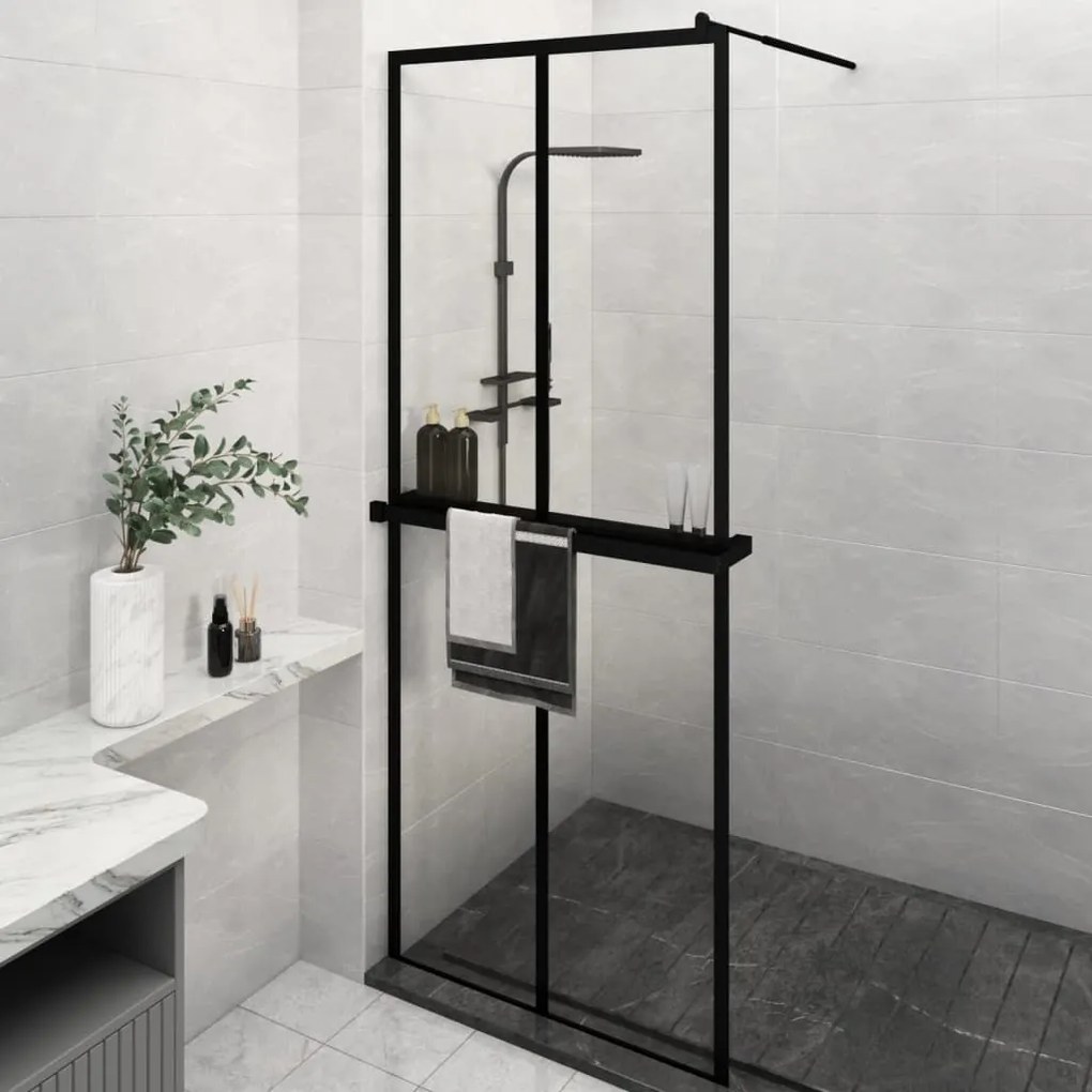 Parete Doccia Walk İn Mensola Nera 80x195cm Vetro Esg Alluminio /