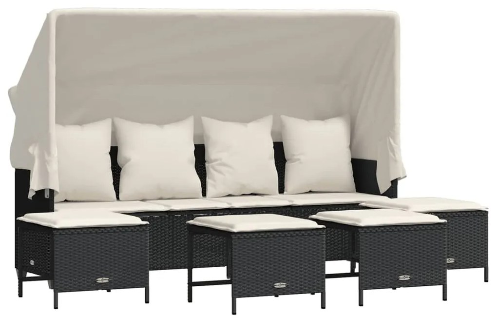 Set divani da giardino 5 pz con cuscini in polyrattan nero