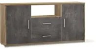 Madia Credenza Mobile 2 ante con 2 cassetti 174x41x84H design moderno in kit colore Noce Stelvio e Ossido nero