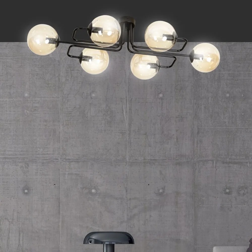 Lampadario da soffitto BRENDI 6 in acciaio e vetro 6xE14 Colore del corpo Ambrata