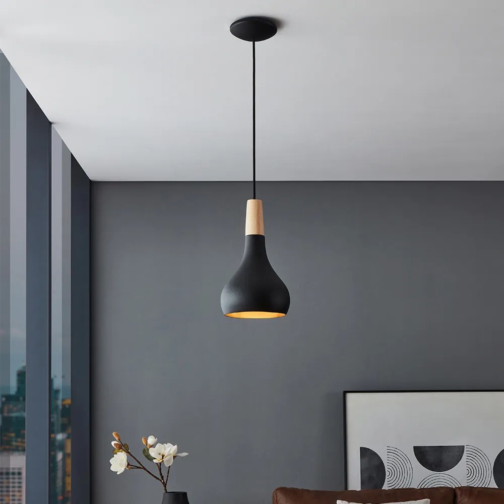 Lampadario Contemporaneo Sabinar Piccolo 1 Luce Metallo Nero E Marrone