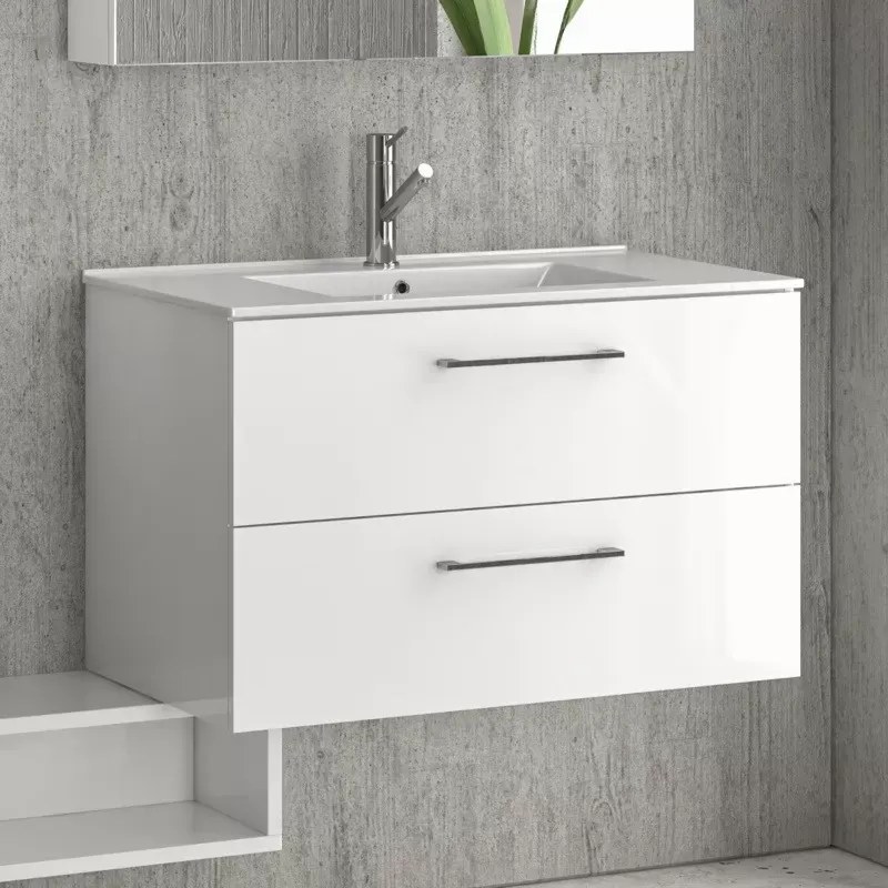 Mobile bagno sospeso 80cm con lavabo incasso e due cassetti EL-80L - KAMALU
