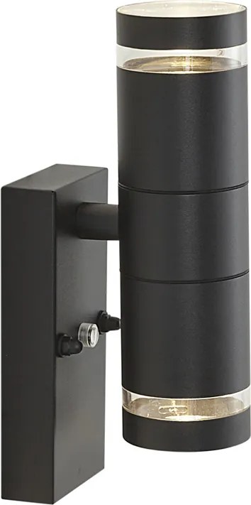 Lampada da parete moderna da esterno nera a 2 luci IP44 con sensore crepuscolare - Dubbla