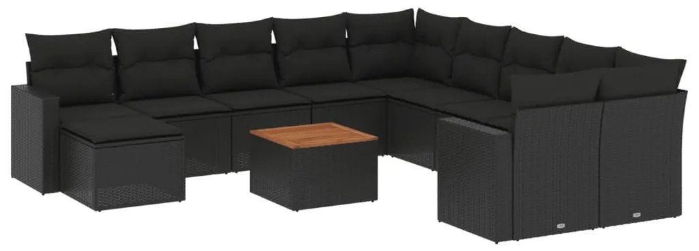 Set divani da giardino 14pz con cuscini in polyrattan nero