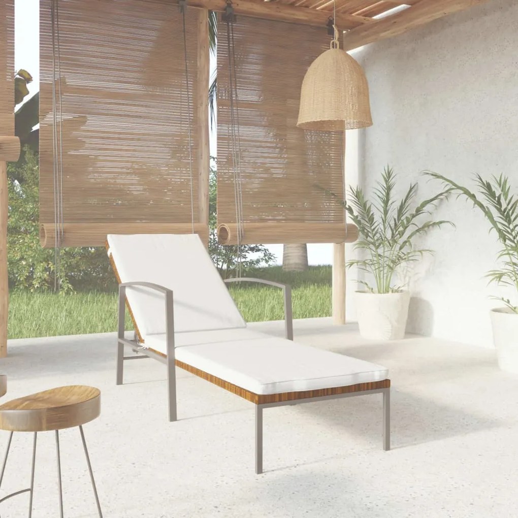 Lettino Prendisole Da Giardino Con Cuscino Polyrattan Marrone /
