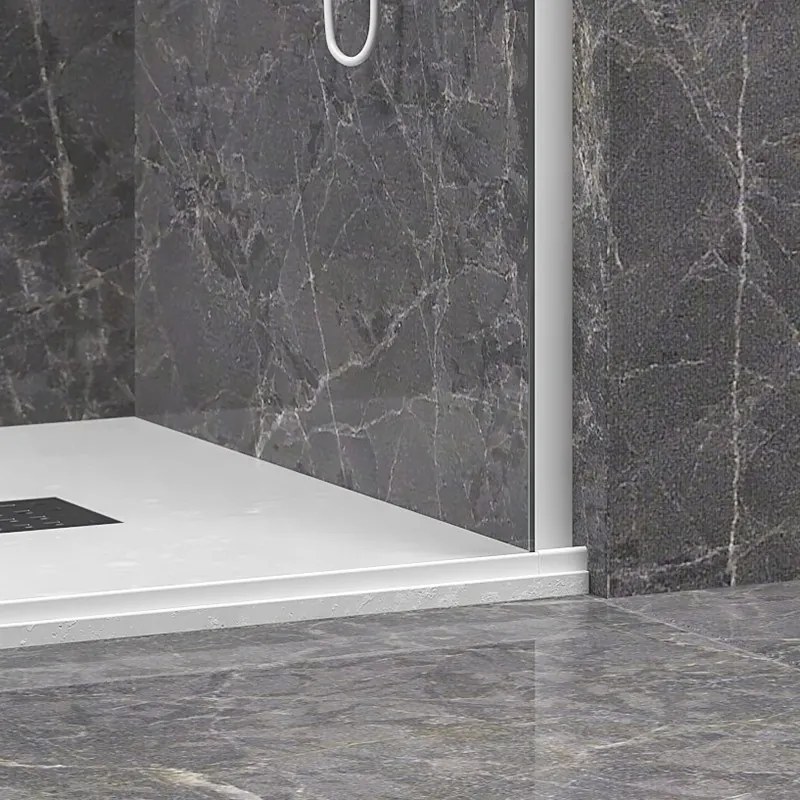 Kamalu - Parete doccia walk-in con anta scorrevole 150 cm profilo bianco | KNM4000W-B