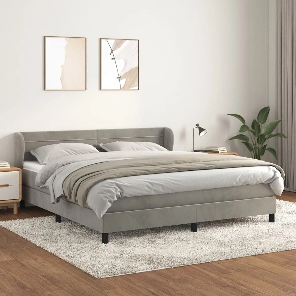 Giroletto A Molle Con Materasso Grigio Chiaro 160x200cm Velluto /