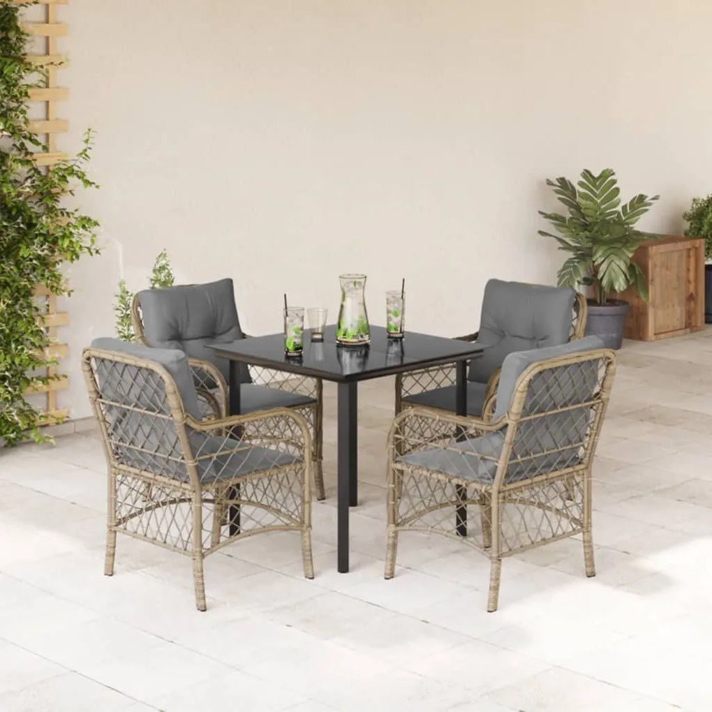 Set pranzo da giardino 5 pz con cuscini beige misto polyrattan