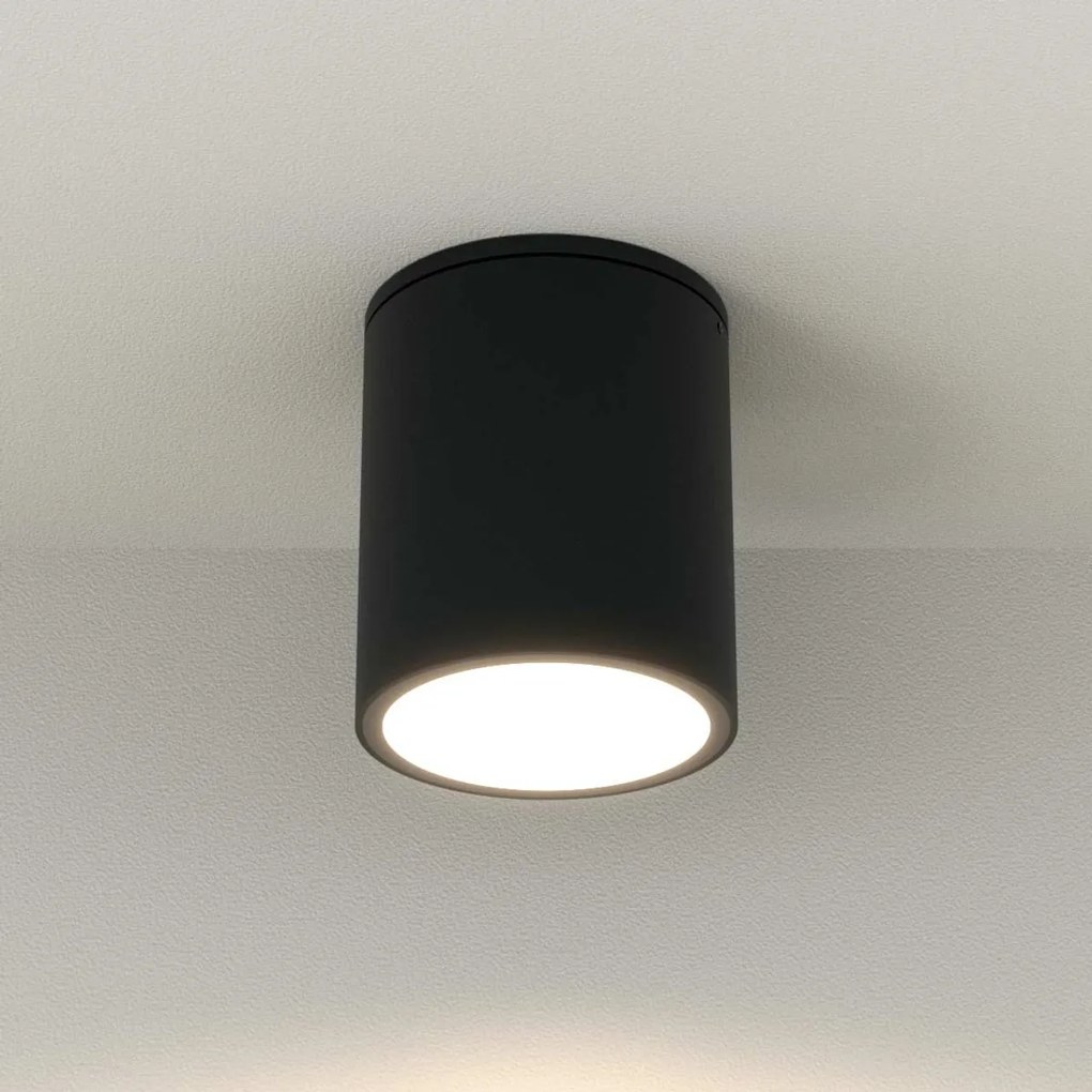 Applique da soffitto Cilindrica PAR30 IP54 in Alluminio e Vetro - Nera
