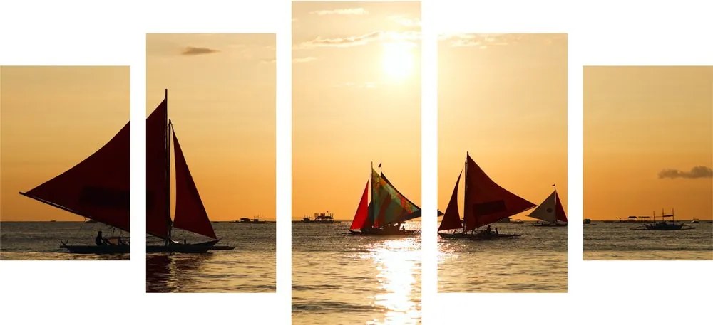 Quadri 5 pezzi – Splendido tramonto sul mare