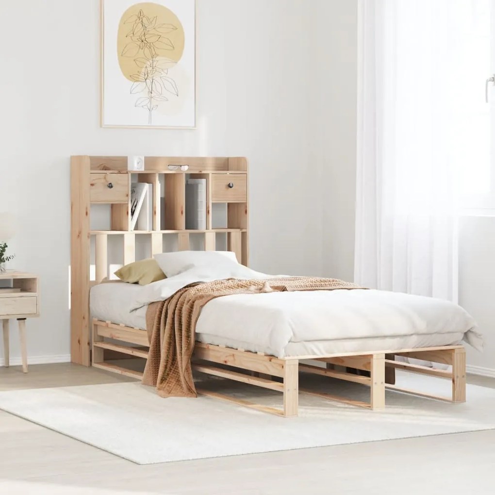 Letto libreria senza materasso 90x200 cm legno massello pino