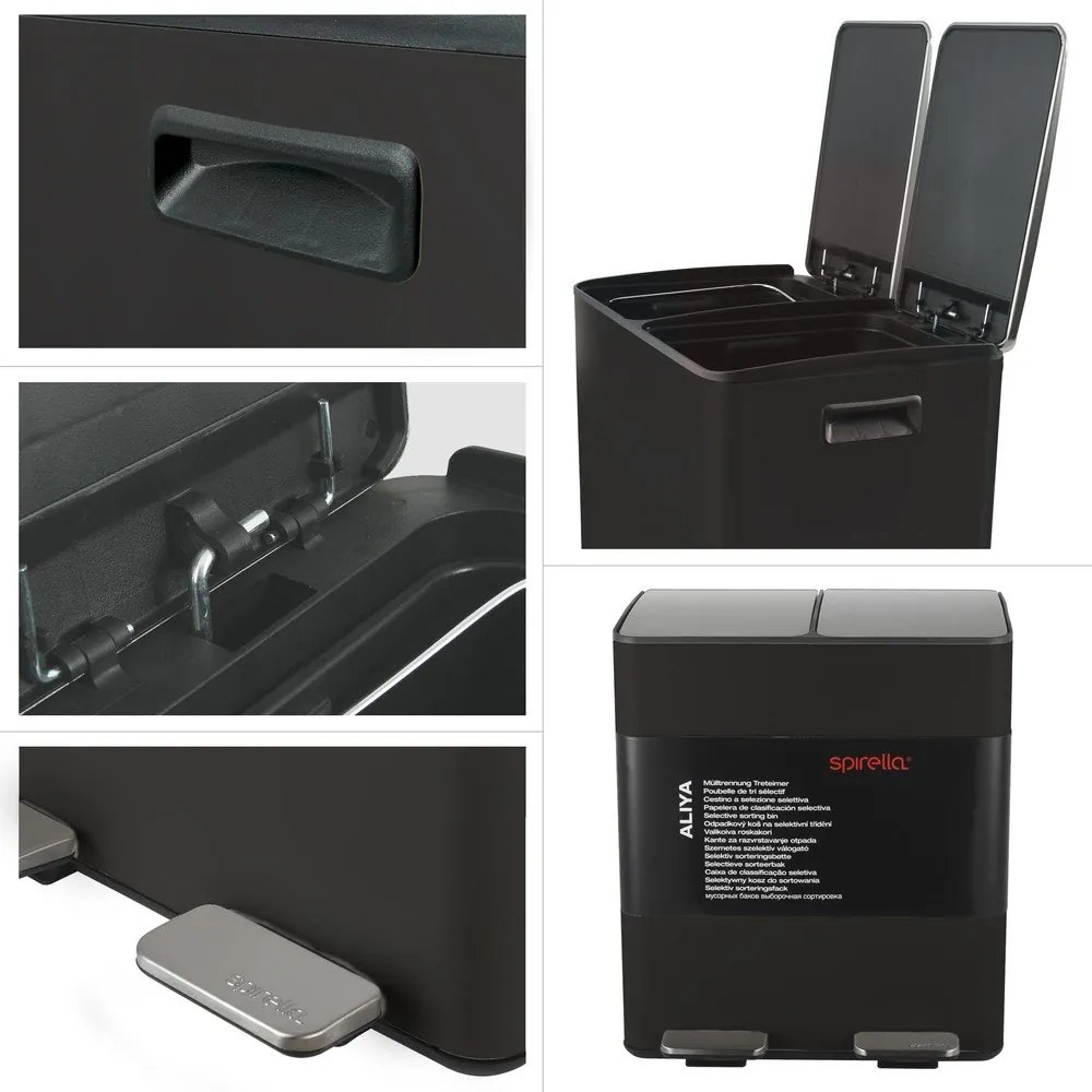 Cestino per la spazzatura nero opaco in acciaio per raccolta differenziata/con pedale 2x20 l Aliya – Spirella