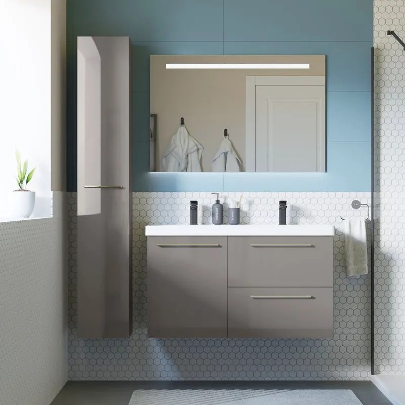 Mobile sottolavabo e lavabo Remix New grigio granito L 106 x H 57.7 x P 46 cm 2 vasche, 1 anta 2 cassetti