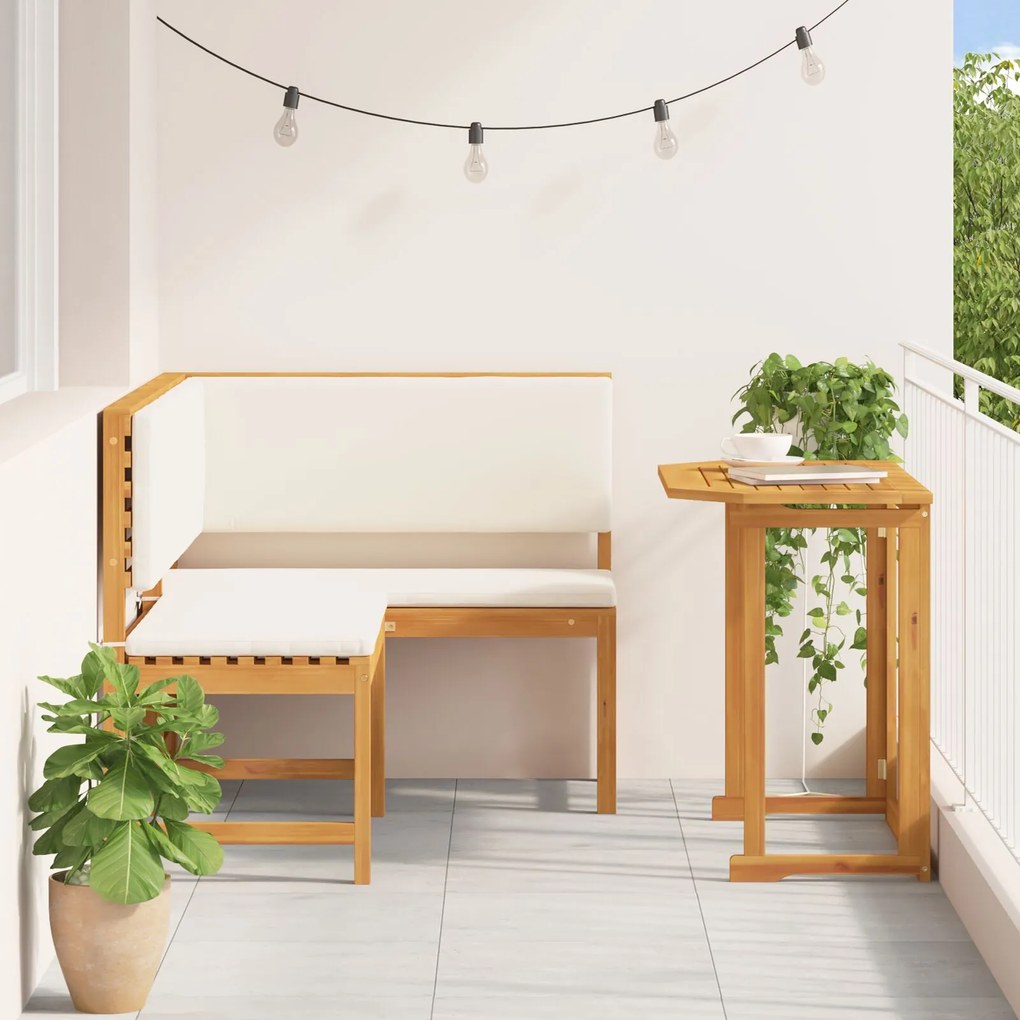 Set da pranzo da giardino 2 pezzi con cuscini in legno massello di acacia