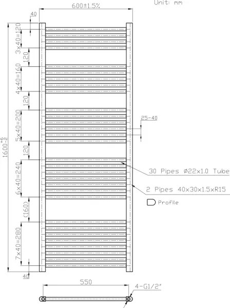 Novaservis - Scaldasalviette a scala per bagno 836W/230V 160x60 cm bianco dritto