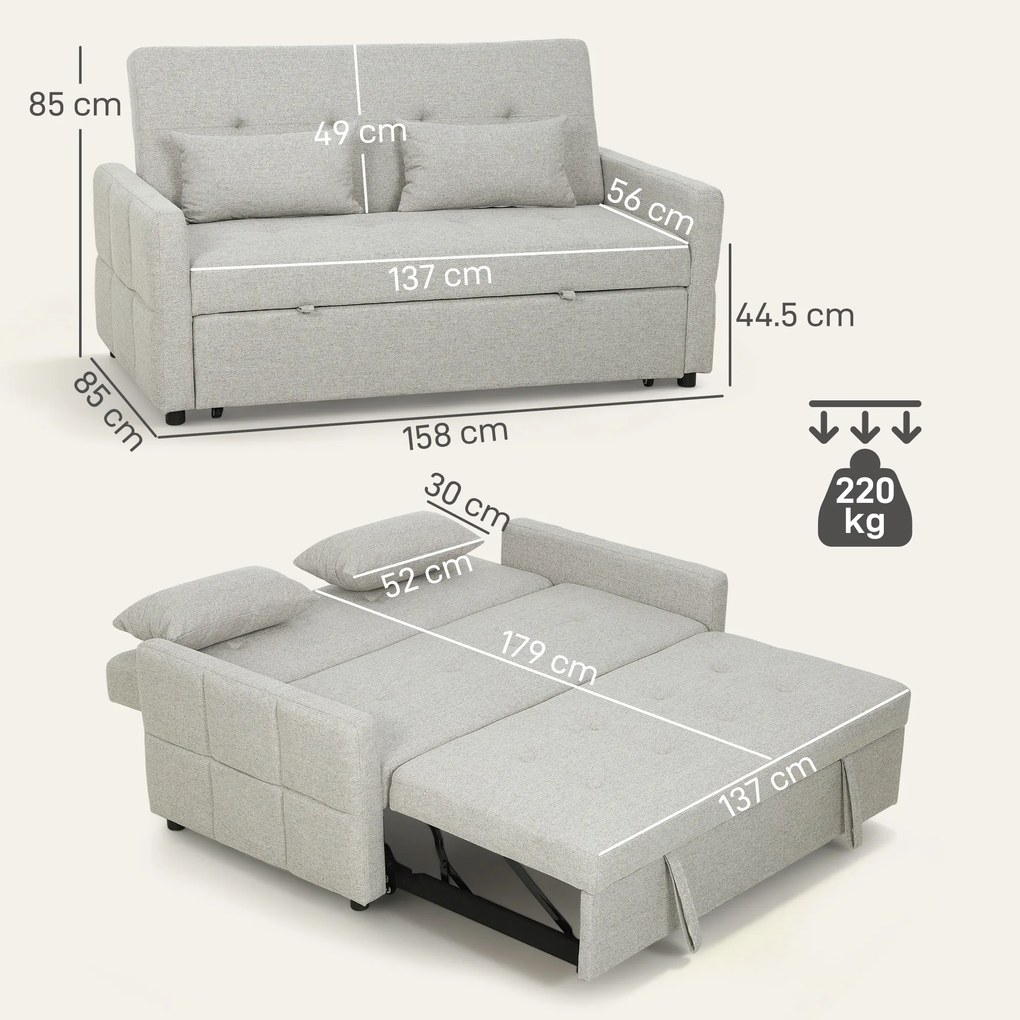 Divano Letto 2 Posti Convertibile Apertura Clic Clac con 2 Cuscini in Tessuto Marrone Chiaro...