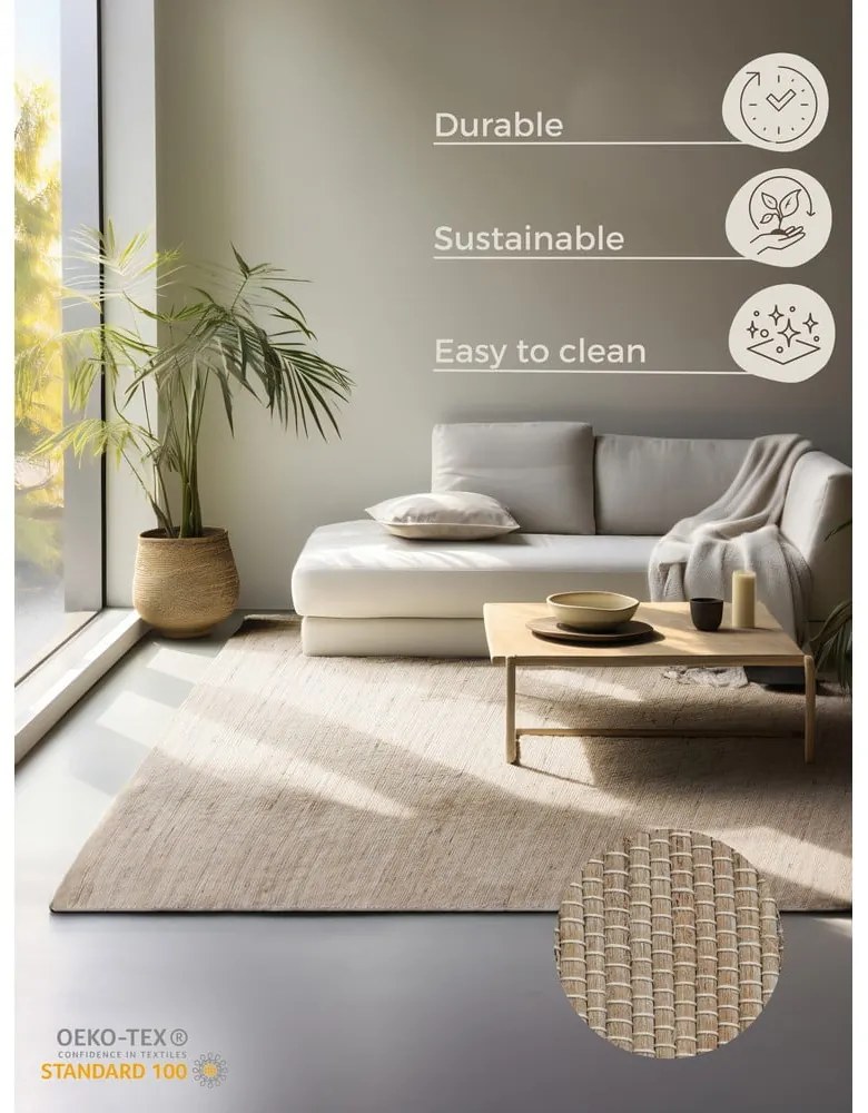 Tappeto beige in misto iuta tessuto a mano 60x90 cm Handloom – Hanse Home