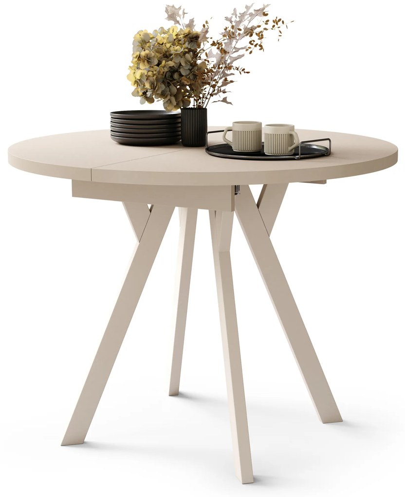 ALDO Beige/gambe beige - TAVOLO ROTONDO ALLUNGABILE CON GAMBE A Y LOFT / INDUSTRIALE PER SALONE / SALA DA PRANZO