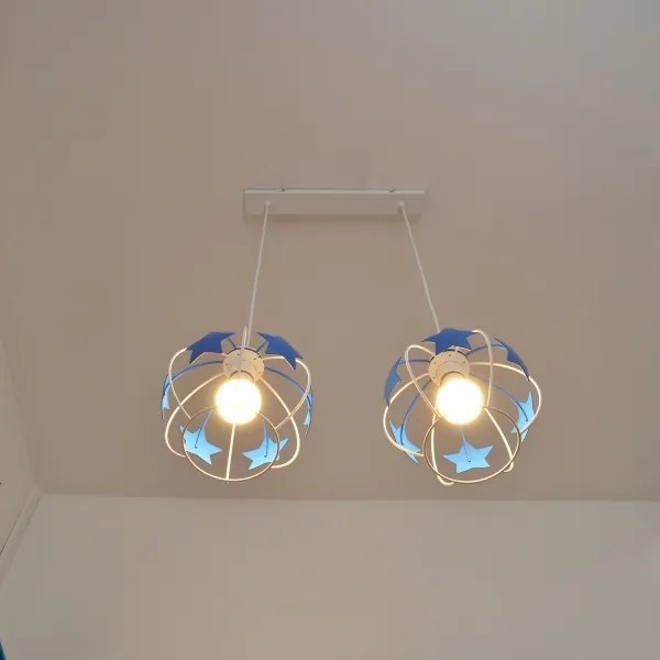 Lampadario a sospensione per bambini STARS 2xE27/15W/230V blu/bianco