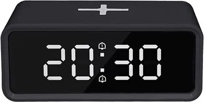 Solight CA07B - Orologio digitale con caricatore wireless Qi 230V/CR2032 nero