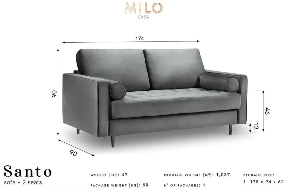 Divano in velluto beige, 174 cm Santo - Milo Casa