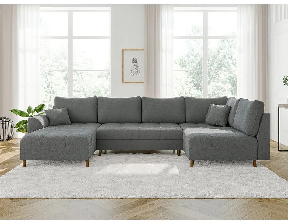 Divano angolare grigio in tessuto bouclé (angolo sinistro/"U") Ariella - Ropez