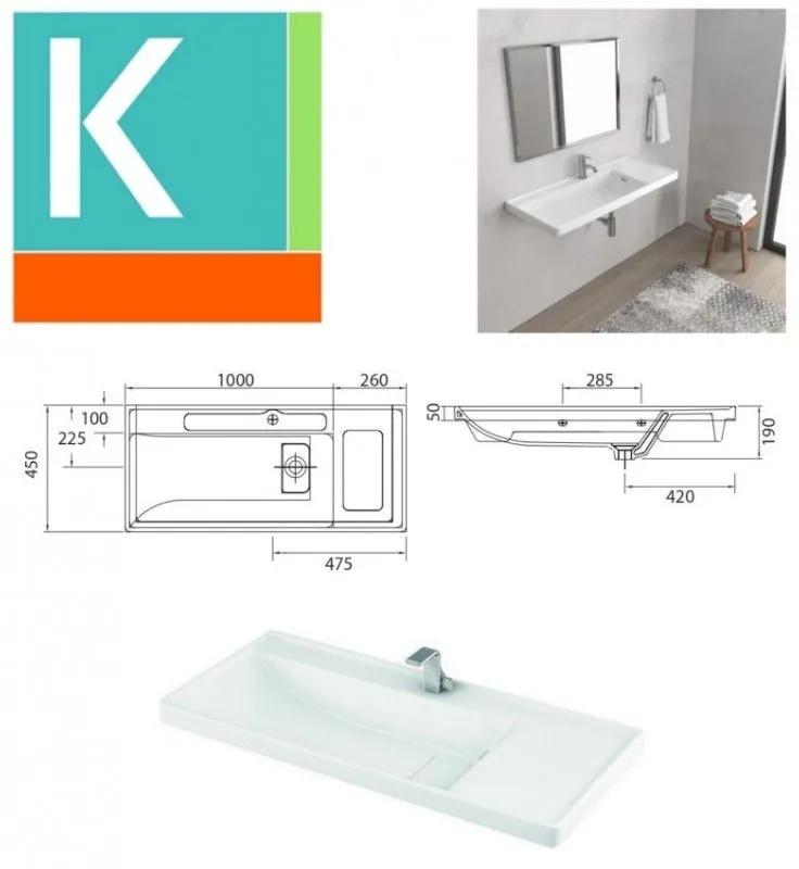 Kamalu - mobile bagno sospeso 100cm con cassetto e lavabo incasso sp-100