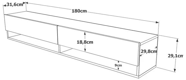 Mobile Tv Sospeso 180x32x30 Effetto Legno Rovere E Verde Con Vani Frame