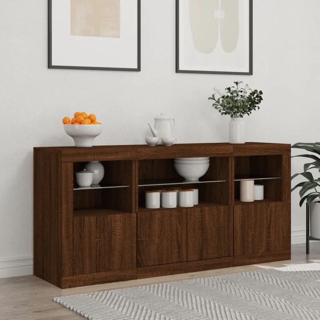 Credenza con luci led rovere marrone 142,5x37x67 cm